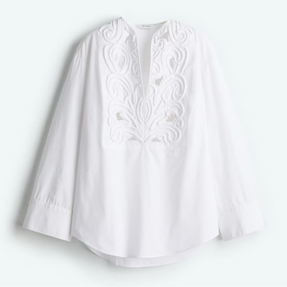 H&M White Embroidered Blouse